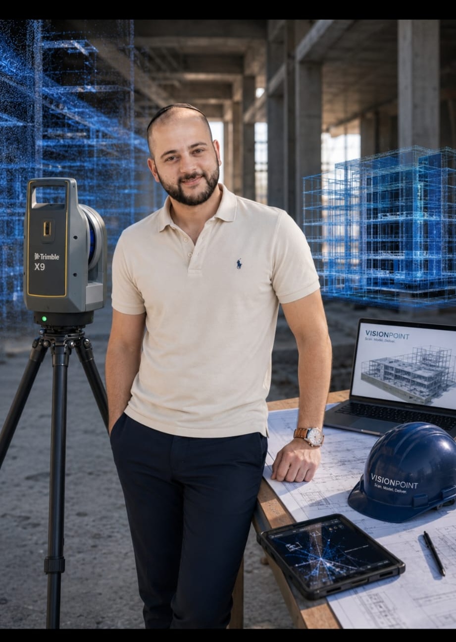 צחי בוסקילה עם Trimble X9 ומודל תלת־ממדי